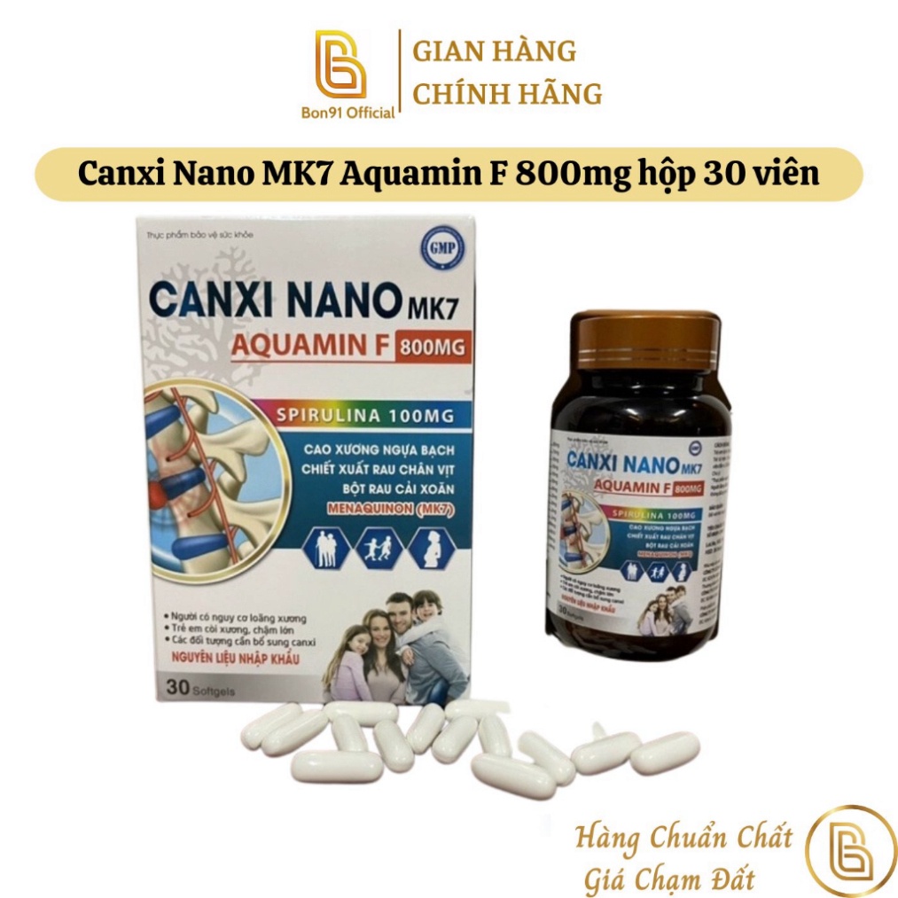 Canxi Nano MK7 Aquamin F 800mg hộp 30 viên Cao xương ngựa bạch Canxi tảo biển đỏ bổ sung Canxi D3 K2 (tem công ty)