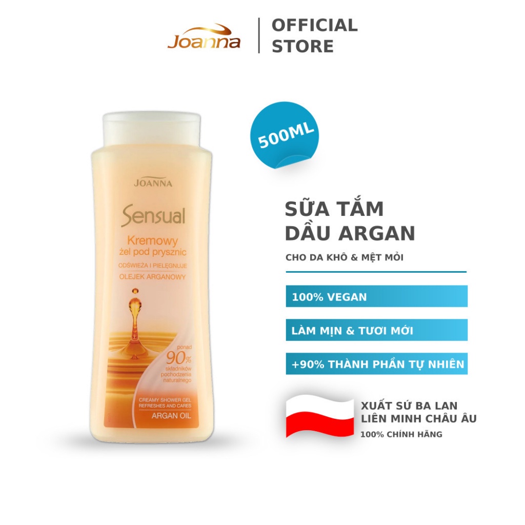 Sữa tắm dầu Argan JOANNA SENSUAL 500ml chăm sóc, làm sạch và làm mịn da, ngăn ngừa lão hóa