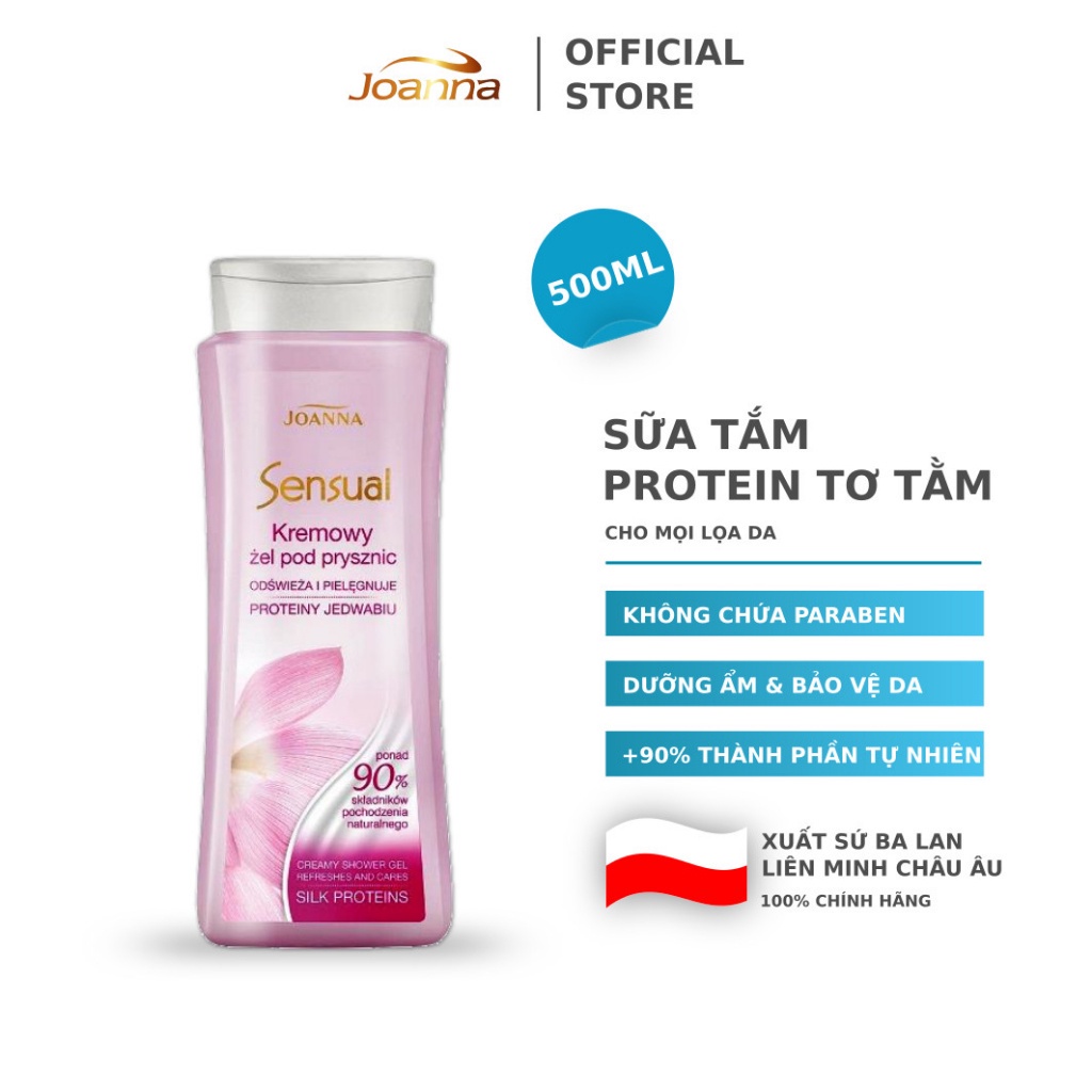 Sữa tắm Protein tơ tằm JOANNA SENSUAL 500 ml chăm sóc, làm sạch và làm mịn da