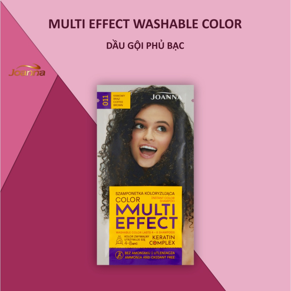 Dầu gội phủ bạc đa năng JOANNA Multi Effect Color màu nâu đen 35g chuyên dùng cho tóc điểm bạc, giúp làm đen tóc