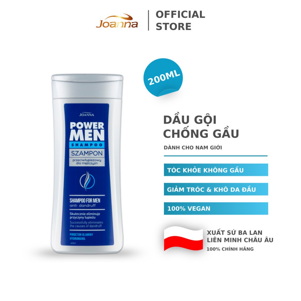 Dầu gội sạch gàu cho nam giới JOANNA Power Men 200ml giúp làm sạch gầu, dưỡng ẩm