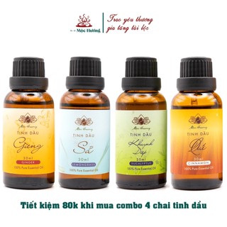 Combo 4 Chai Tinh Dầu Cao Cấp Sả, Gừng, Quế, Khuynh Diệp Mộc Hương Làm Thơm Phòng Có Kiểm Định Chất Lượng Mộc Hương