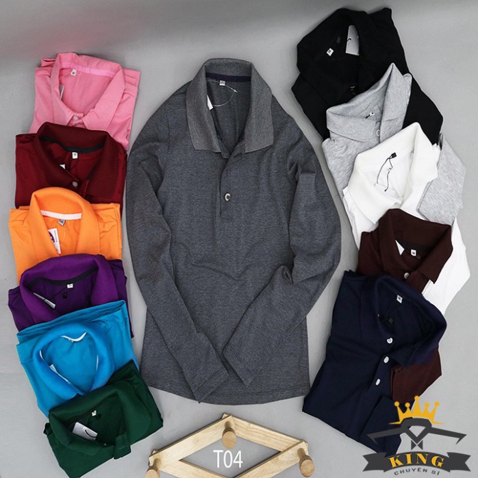 Áo thun cổ bẻ nữ tay dài TINY KING polo dài tay có cổ vải cotton co giãn hút mồ hôi ôm body giá rẻ big size T04