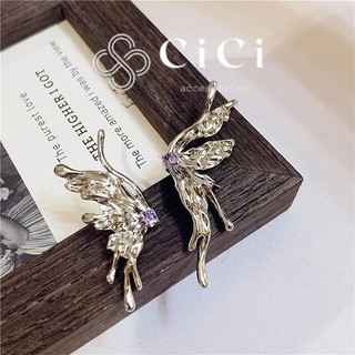 Khuyên tai nữ đi tiệc chuôi 925 CiCi Accessories bông tai hình bướm xếp li bất đối xứng phụ kiện trang sức cá tính BT184