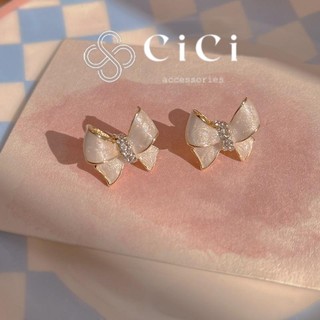 Khuyên tai nữ chuôi bạc 925 CiCi Accessories bông tai thắt nơ khảm xà cừ phủ nhũ phụ kiện trang sức ngọt ngào BT181