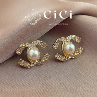 Khuyên tai nữ chuôi bạc 925 CiCi Accessories Bông tai nữ xoắn đính đá phối ngọc trai nhân tạo phụ kiện trang sức nữ 172