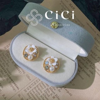 Khuyên tai nữ tròn cô dâu chuôi bạc 925 CiCi Accessories bông tai hoa đính kết thủ công phụ kiện trang sức nữ xinh BT186