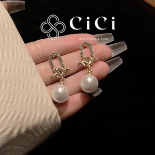 Bông tai nữ chuôi bạc 925 CiCi Accessories thả ngọc trai nhân tạo ôm tai phụ kiện trang sức nữ - BT149