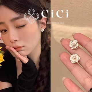 Bông tai nữ chuôi bạc 925 CiCi Accessories hoa trà khảm xà cừ phụ kiện trang sức nữ thanh lịch, sang chảnh - BT132