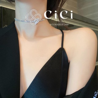 (Mới) Vòng cổ nữ choker CiCi Accessories đính đá hạt trắng dạng chuỗi phụ kiện trang sức lấp lánh thanh lịch - VC136