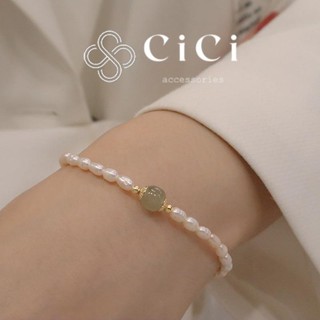 Vòng tay ngọc trai nhân tạo nữ CiCi Accessories đính ngọc xanh phụ kiện trang sức nữ thanh lịch - VT51