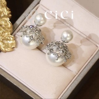 Bông tai nữ chuôi bạc s925 CiCi Accessories đính ngọc trai nhân tạo 2 mặt phụ kiện trang sức nữ thanh lịch - BT124