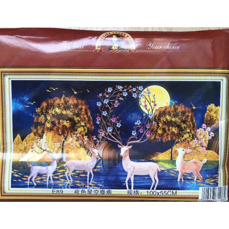Tranh thêu kín chữ thập Hươu tài lộc E89(100x55cm)