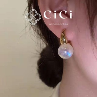 Bông tai nữ chuôi bạc 925 CiCi Accessories đính ngọc trai nhân tạo mạ vàng 18K phụ kiện trang sức phong cách Retro -BT19