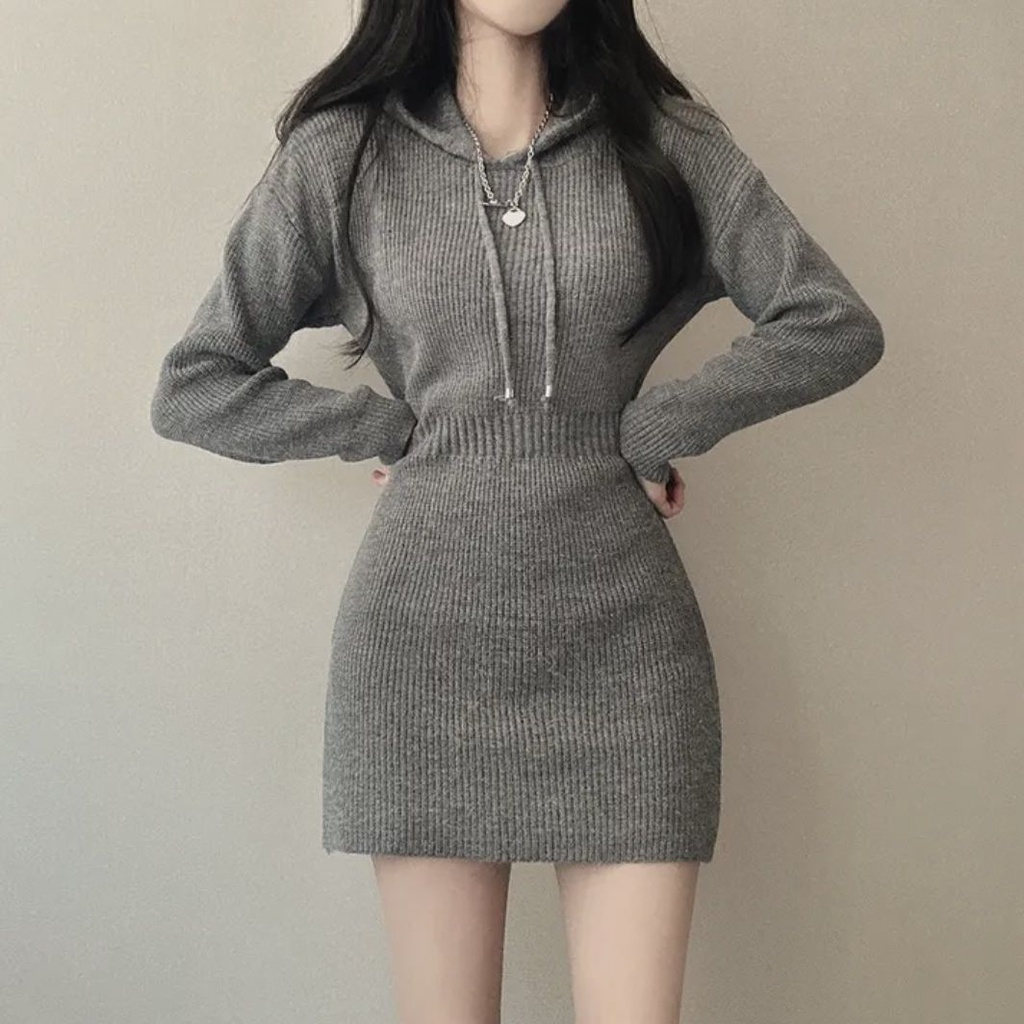 Đầm Hoodie Tay Dài Dáng Ôm Phong Cách Thời Trang Pháp Cho Nữ