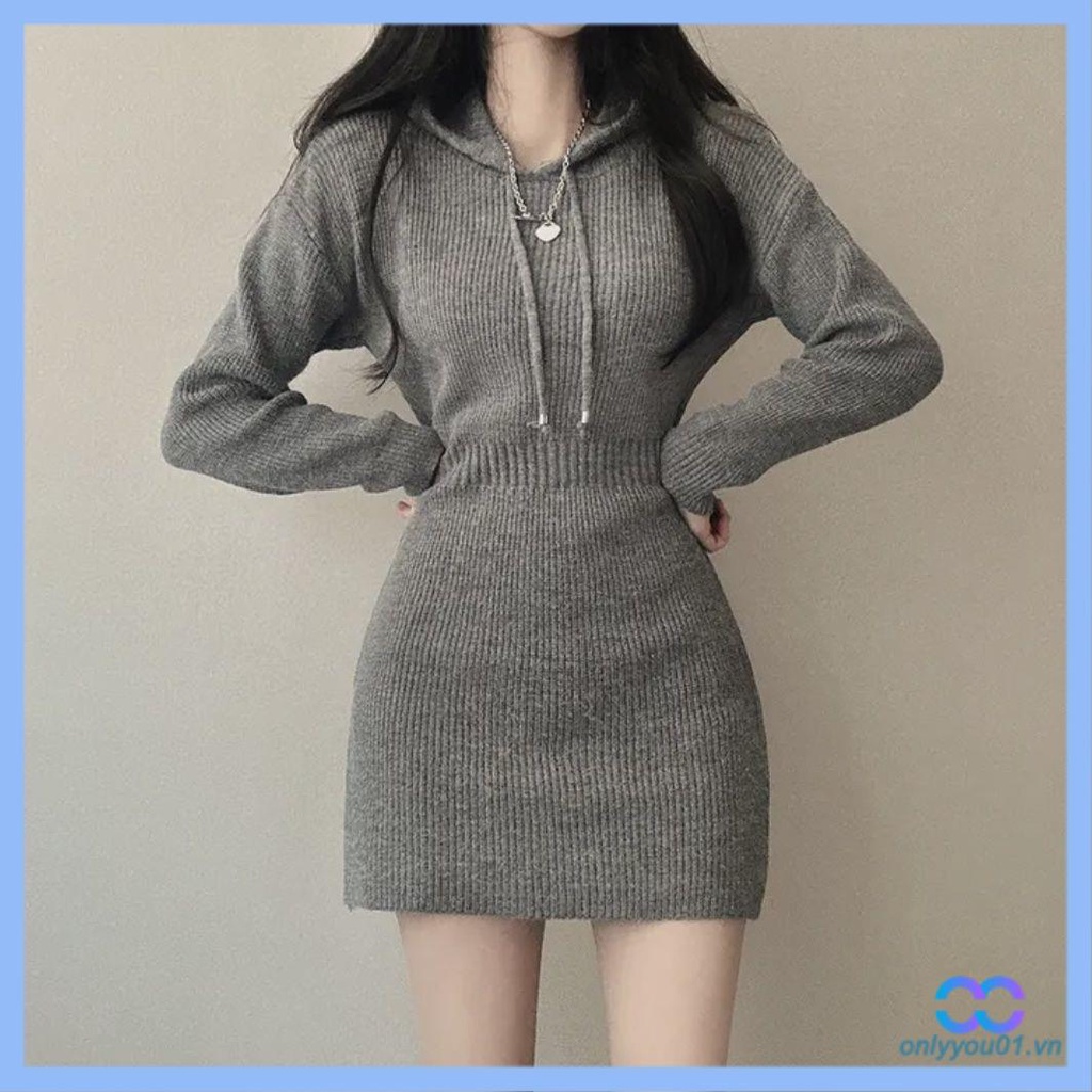 Đầm Hoodie Tay Dài Dáng Ôm Phong Cách Thời Trang Pháp Cho Nữ