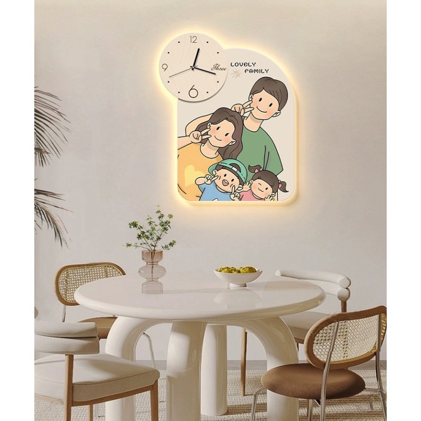 Tranh đồng hồ thời trang Gắn LED in gia đình  Đáng Yêu chất liệu MECA giá rẻ