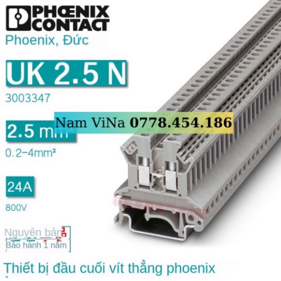 [Sẵn] Thiết Bị Đầu Cuối Phoenix Phoenix UK 2.5n Thiết Bị Đầu Cuối 2.5 Vuông 800V 24A 3003347 Mỏng