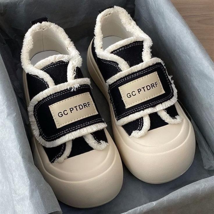 Giày Thể thao nữ PTDRF Đế Đúc cao su quai dán Gót trắng Tideway