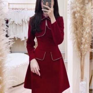 đầm nhung đỏ tay dài thiết kế M lớn