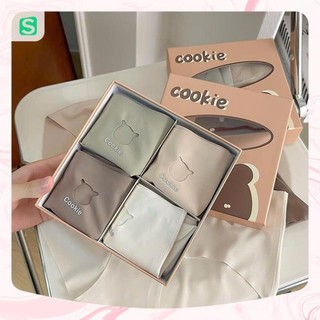 FreeSize Dưới 65Kg Set 4 Quần Lót Su Sermala Full Hộp Gấu Cookie Cao Cấp, Quần Chip Nữ Su Lạnh Kháng Khuẩn Nâng Mông