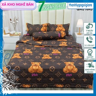 Bộ ga gối gồm 1 ga chun kèm 2 vỏ gối nằm 1m6x2m,1m8x2m,mẫu gấu nâu