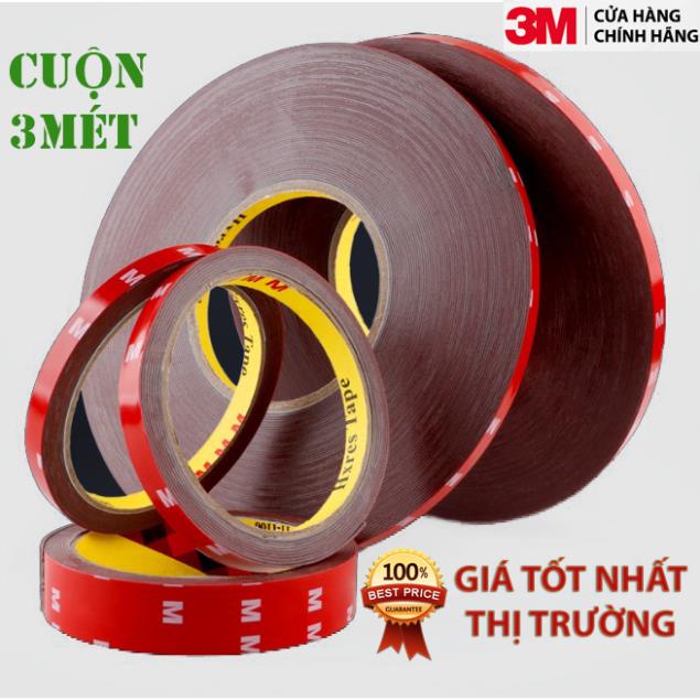 Băng Dính 2 mặt 3M Trong Suốt và Đục Cuộn Dài 3 Mét,Băng Keo 3M 2 Mặt Siêu Dính Chống Nước Chịu Lực