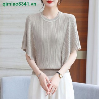 Áo Thun Tay Ngắn Cổ Tròn Bằng Lụa Lạnh Dáng Rộng Phong Cách Phương Tây Thời Trang Mùa Hè Cho Nữ 80-200 jin