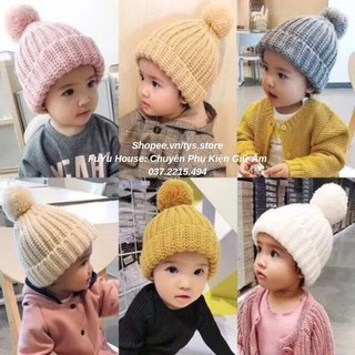Nón len trẻ em cục bông đáng yêu cho bé trai bé gái giữ ấm thu đông