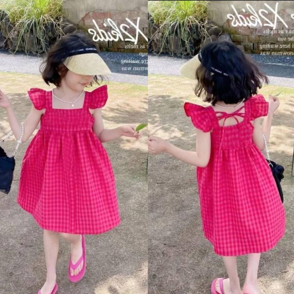 (8-30kg) Váy bé gái vải thô kẻ Đầm xòe cho bé gái xinh xắn TB328 TN329 Hot