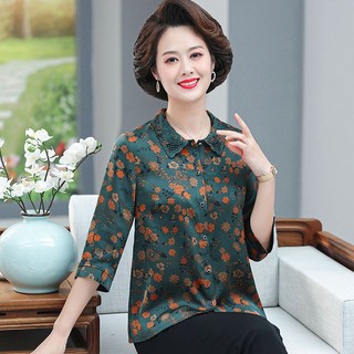 Áo sơ mi cho phụ nữ trung niên và người già bộ đồ xuân hè bà ngoại quần áo ngắn tay cho mẹ 40 50 60 tuổi
