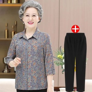 Áo sơ mi bà ngoại mùa xuân hè phụ nữ trung niên và người già quần áo của mẹ bộ đồ