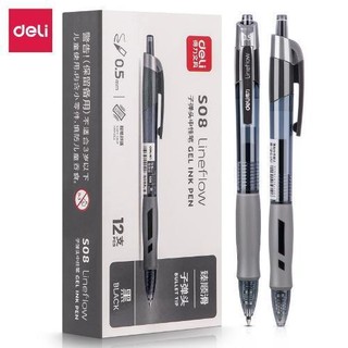 Bút bi nước bút gel bấm văn phòng Deli văn phòng S08 mực đen đỏ ngòi 0.5mm mực đều dành cho học sinh sinh viên