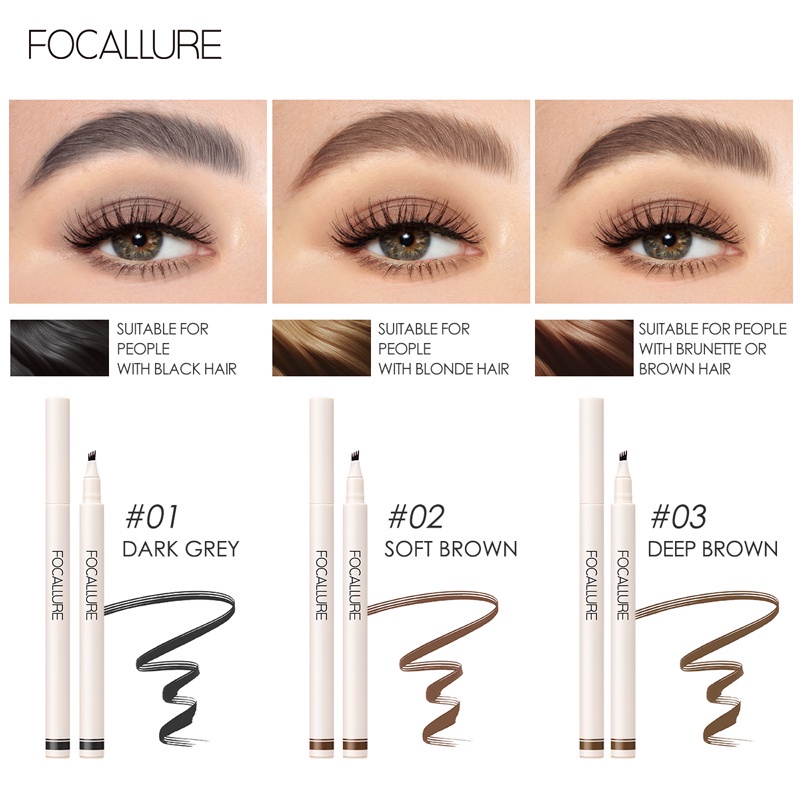 FOCALLURE Bút Kẻ Mày phẩy sợi 4 nhánh bền màu chống thấm nước 0.6ml | BigBuy360 - bigbuy360.vn