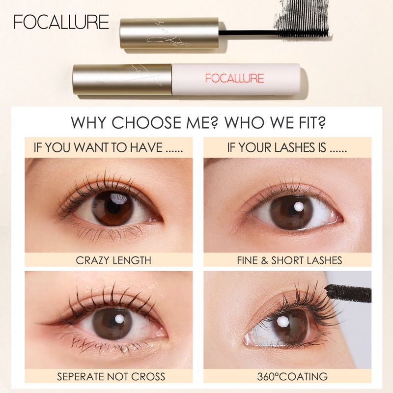 FOCALLURE Chuốt mi Mascara đầu nhỏ 3mm chống thấm nước 6g | BigBuy360 - bigbuy360.vn