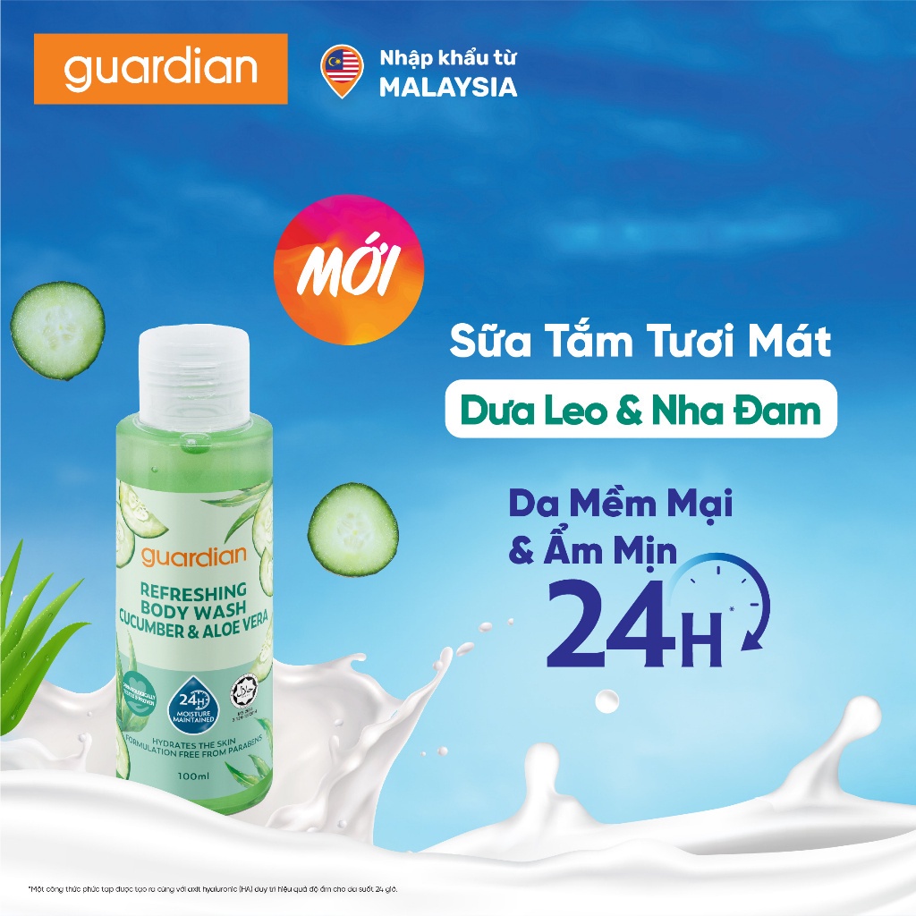 Sữa Tắm Dưỡng Ẩm Tươi Mát Guardian Refreshing Cucumber & Aloe Vera Body Wash Dưa Leo & Nha Đam 100ml