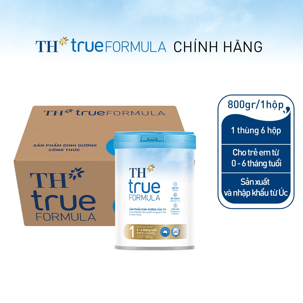 Thùng 6 hộp sản phẩm dinh dưỡng công thức cho trẻ từ 0 đến 6 tháng tuổi TH True Formula 1 800g 