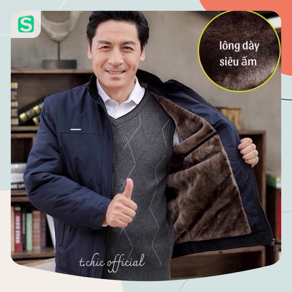 Áo khoác nam trung niên lót lông áo phao ấm cho bố trung tuổi quà tặng bố dày dặn siêu ấm cho ông lớn tuổi tchic