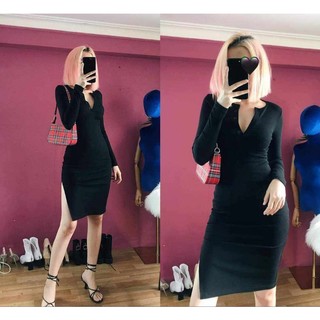 đầm body dáng dài tay dài phối nút bigsize 40-120kg