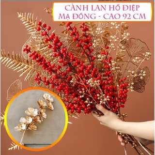 Cành lan đồng, rẻ quạt, cành táo vàng đồng 5 nhánh derco, trang trí
