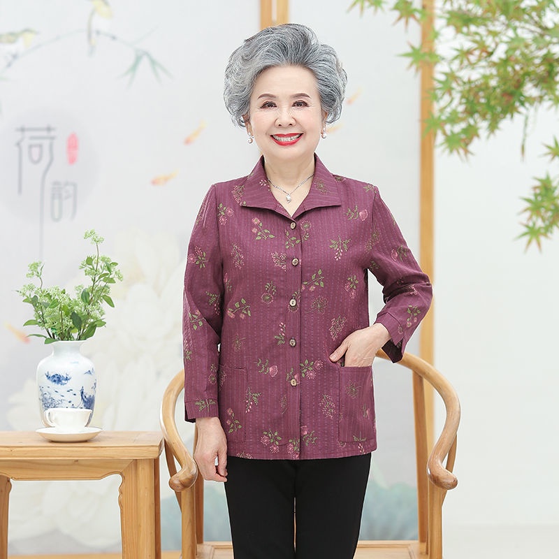 Áo sơ mi nữ dài tay xuân thu bà ngoại dành cho trung niên và người già 60, 70 tuổi xuân hè cho bà gi