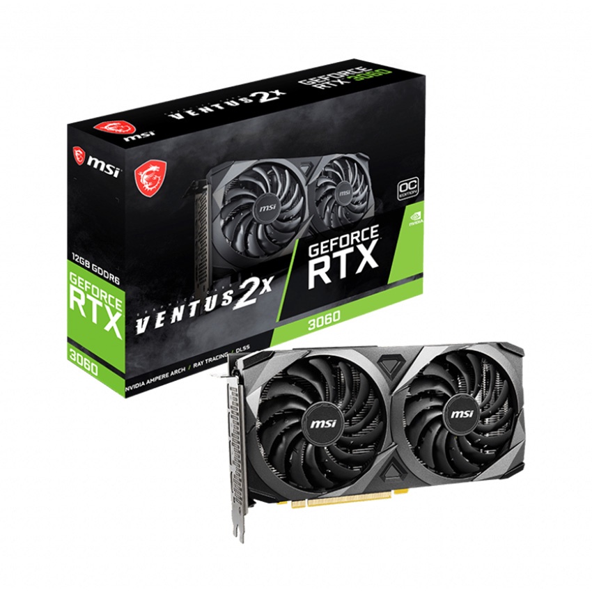 VGA MSI RTX 3060 VENTUS 2X OC 12 GB (12GB GDDR6, 192-BIT, HDMI +DP, 1X8-PIN)