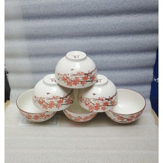 Combo 10 chén sứ, 5 chén cơm hoa văn 4d nhiều mẫu - hoa đỏ gl125