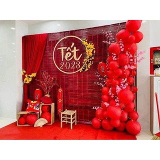 Phông nền mành tre đỏ Tặng Cây Trúc trang trí Tết văn phòng, quán cafe. Mành tre trang trí Tết giá rẻ.