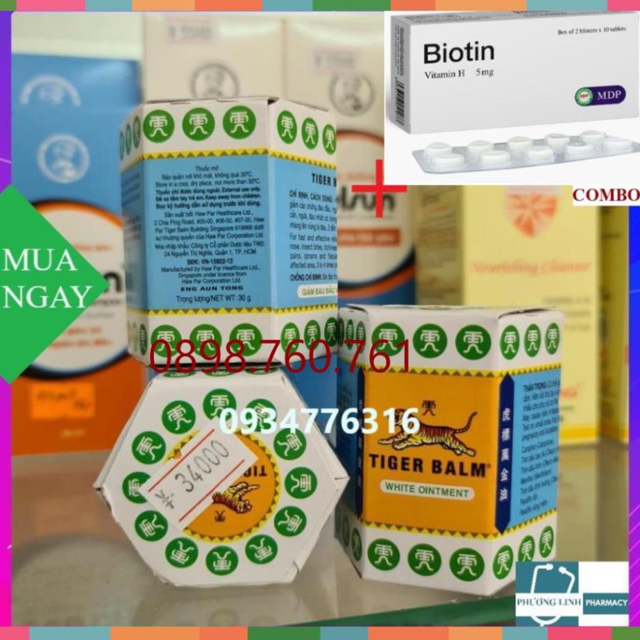 💚 Combo Biotin 5mg+ [Singapore] Dầu cù là con cọp Tiger Balm( Đỏ-Trắng) Giảm Đau đầu, thấp khớp, ngạt mũi-30g  :)