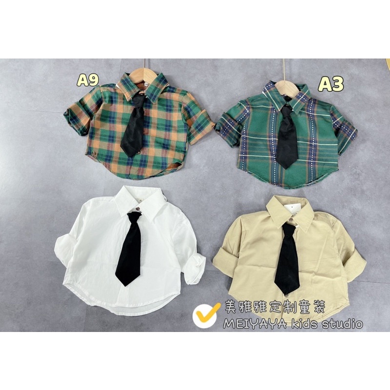 Sơ mi kèm cavat cho bé trai Kẻ sọc 8-27kg