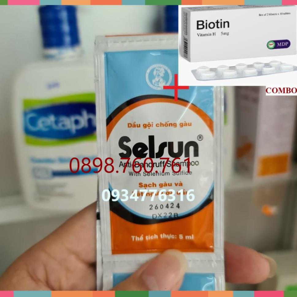 :v Combo Biotin 5mg+ dầu gội chống gàu Selsun gói 5ml  🍀
