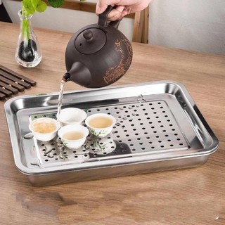 Khay trà inox úp ly,úp tách có lỗ thoát nước-Khay trà chữ nhật đa năng-Mâm úp ly inox