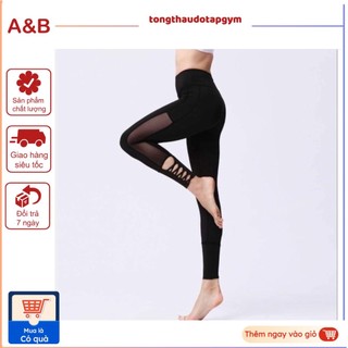 QUẦN DÀI ĐAN DÂY PHỐI LƯỚI CHÂN GYM,THỂ THAO,YOGA