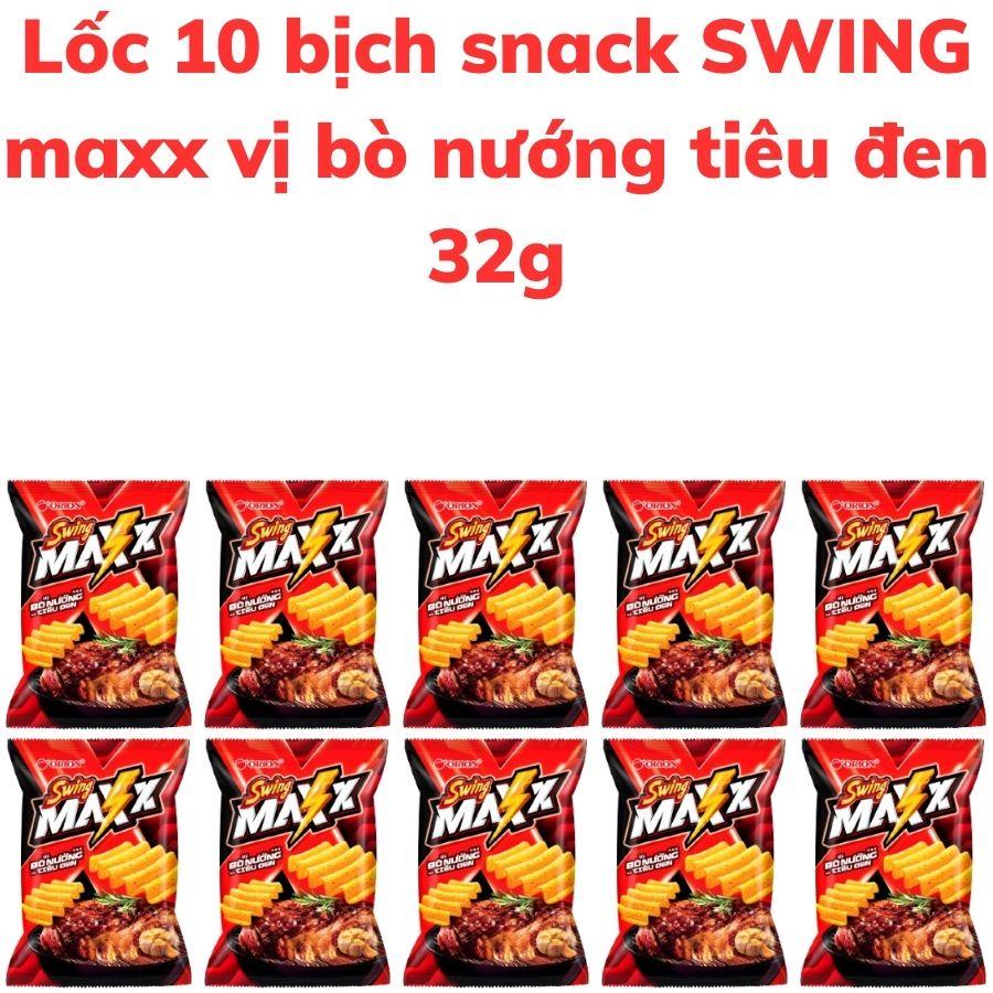 Bánh snack khoai tây SWING maxx vị bò nướng tiêu đen bịch 32g